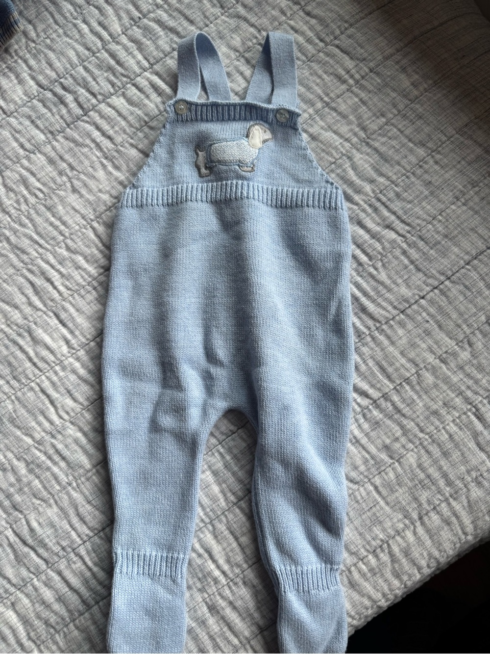 MayOral Light Blue Baby Knit Overalls with Lamb Appliqué